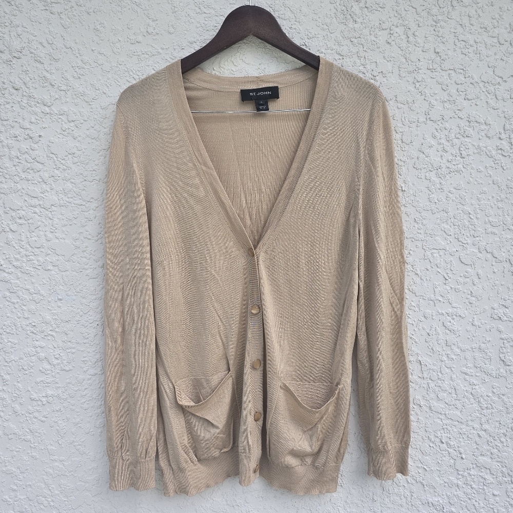 St. John Beige Lightweight Button Front Cardigan … - image 1
